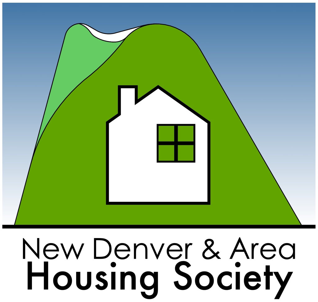 New Denver and Area Housing Society logo features a rolling green mountain with a house in the middle of it.